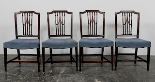 S/4 English Mahogany Sheraton Side Chairs, 19th C.