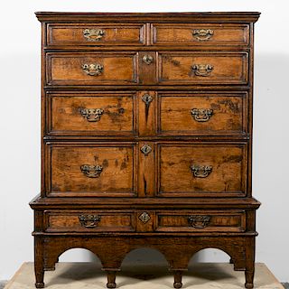 William & Mary Oak Chest on Stand, 17th C.