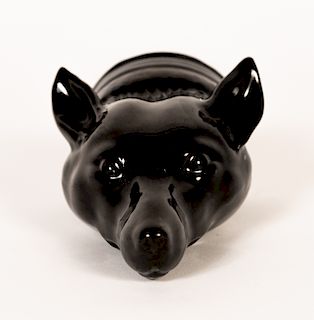 Staffordshire Black Ceramic Fox Stirrup Cup