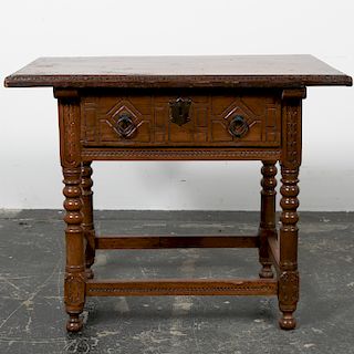 19th C. English Elm/Oak One Drawer Side Table