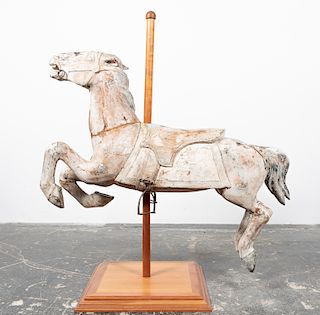 Distressed Wooden Carousel Horse, 20th C.
