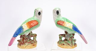 Pair, E. 20th C. English Ceramic Parrots