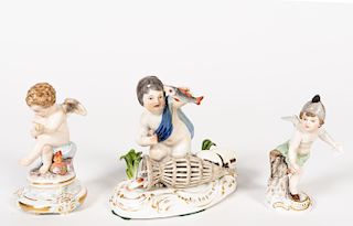 Three Piece Meissen Cherub Porcelain Group