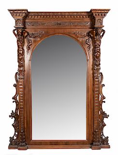 Lg Continental Henri II Style Walnut Mirror 19th C