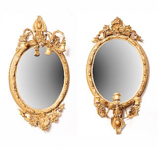 Pair of 19th c. French Giltwood Mirror W/ Sconces