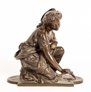 Kneeling Bronze Figure of a Woman After HP Moreau