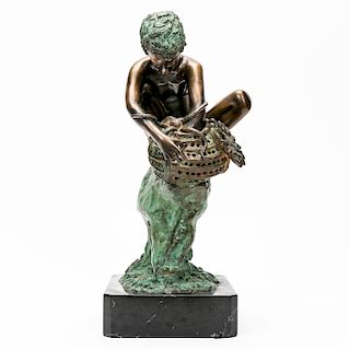 Bronze Sculpture, Boy with Octopus in Fish Trap