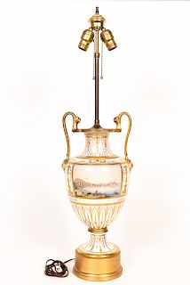 19th C. Old Paris Porcelain Scenic Table Lamp