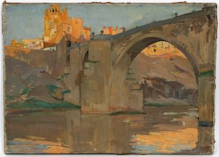 Jules Pages, "Puente de San Martin", Signed Oil