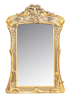 Art Nouveau Partial Giltwood Mirror, C. 1900