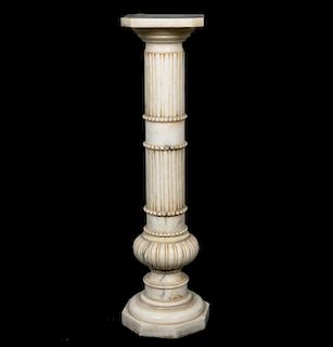 Italian Reeded Carrera Marble Column Form Pedestal