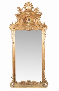 Large Giltwood Figural Trumeau Pier Mirror, 19th C