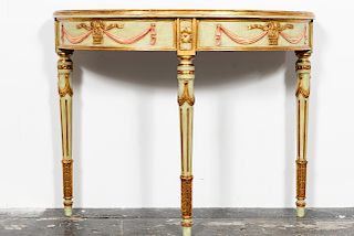 Neoclassical Style Painted & Gilt Demilune Table
