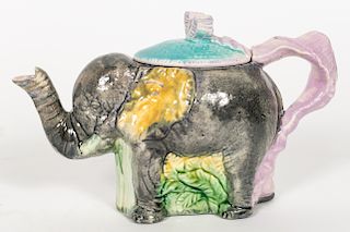 Polychrome Majolica Elephant Teapot