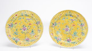 Pair, L. 19th C. Chinese Famille Jaune Plates