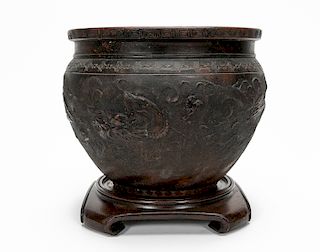 Japanese Dragon Motif Pottery Bowl, Early 20th C.