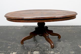 English Oval Burled Wood Cocktail Table, 19th C.