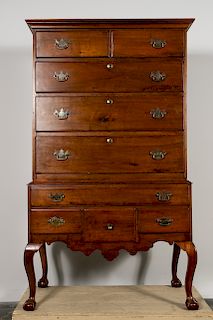 American Walnut Chippendale Style Highboy