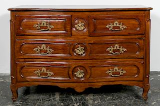 19th C. French Fruitwood 4-Drawer Commode