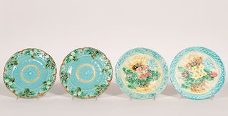 Group, 4 Floral Continental Majolica Plates