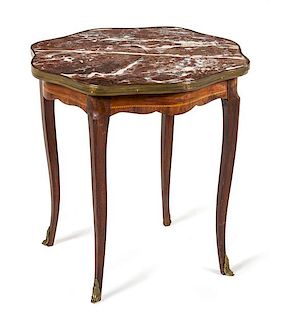 * A Louis XV Style Marquetry Table Height 20 x width 19 5/8 x depth 19 1/4 inches.