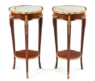 A Pair of Louis XV Style Gilt Bronze Mounted Side Tables Height 30 inches.