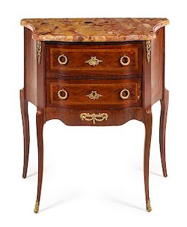 * A Louis XV/XVI Transitional Style Gilt Metal Mounted Commode Height 30 1/4 x width 27 x depth 15 inches.