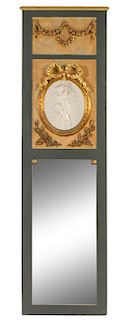 * A Louis XVI Style Painted Mirror Height 81 x width 23 3/4 inches.