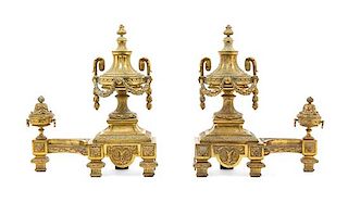 * A Pair of Louis XVI Style Gilt Bronze Chenets Width 14 inches.