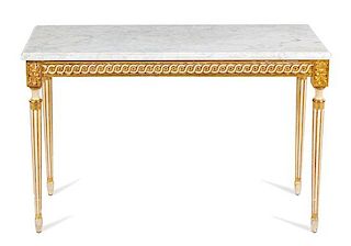 A Louis XVI Style Painted and Parcel Gilt Low Table Height 24 x width 36 x depth 14 inches.
