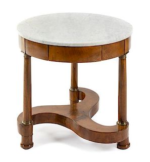 An Empire Style Burlwood Center Table Height 28 1/4 x diameter of top 29 7/8 inches.