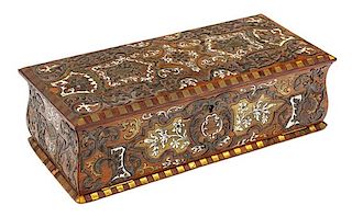 A French Boulle Marquetry Box Height 3 1/8 x width 10 1/4 x depth 4 1/2 inches.