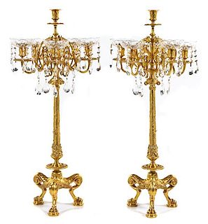 A Pair of Charles X Style Six-Light Candelabra Height 32 1/8 inches.