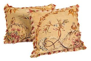 A Pair of French Tapestry Pillows Height 15 1/4 x width 17 inches.