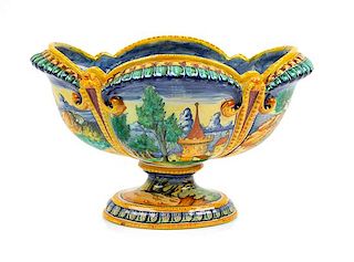 An Italian Majolica Bowl Height 7 1/8 x width 11 1/2 inches.