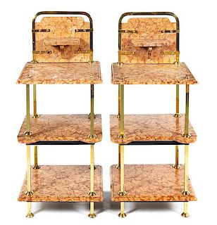 A Pair of Italian Marble and Brass Side Tables Height 40 1/2 x width 18 x depth 16 1/4 inches.