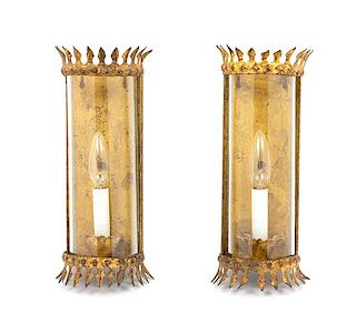 A Pair of Italian Gilt Metal Sconces Height 12 1/4 inches.