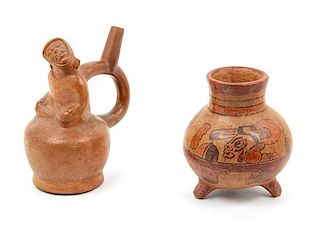 Two Pre-Columbian Style Pottery Vessels Height of taller 8 inches.