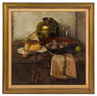 Henk Bos, (Dutch, 1901-1979), Still Life with Bread and Fruit