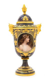 * A Vienna Porcelain Cabinet Urn Height 11 1/4 inches.