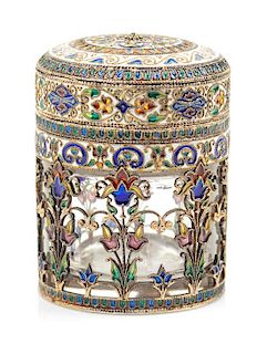 An Austrian Enameled Silver Inkwell Height 2 1/2 inches.