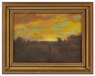 Continental School, (19th Century), Sunset Landscape with Figures
