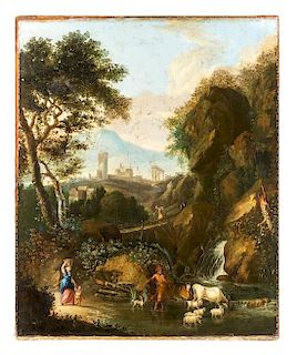 Continental School, (19th Century), Landscape with Ruins and Figures