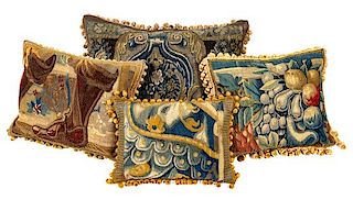 A Group of Continental Tapestry Pillows Largest example: 26 x 17 3/4 inches.