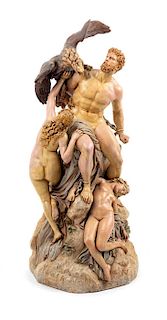 A Continental Terra Cotta Figural Group Height 29 inches.