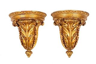 A Pair of Continental Giltwood Wall Brackets Height 12 7/8 x width 11 1/4 x depth 6 1/2 inches.