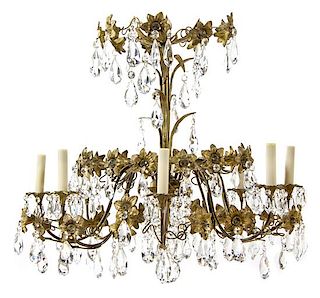 A Continental Gilt Metal Six-Light Chandelier Height 31 inches.