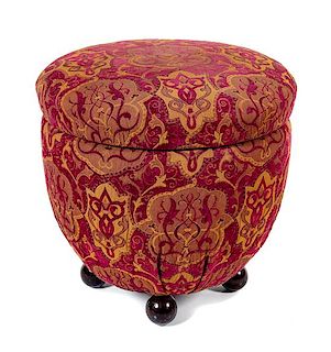 A Continental Upholstered Stool Height 21 x diameter 21 1/4 inches.
