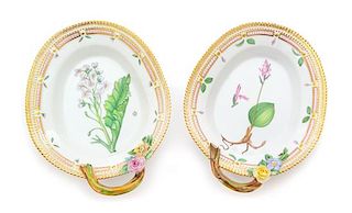 A Pair of Royal Copenhagen Flora Danica Porcelain Dishes Width 8 3/4 inches.