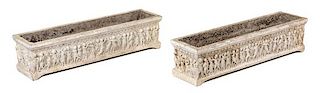 A Pair of Neoclassical Style Cast Stone Jardinieres Height 9 x width 39 1/8 x depth 9 3/4 inches.